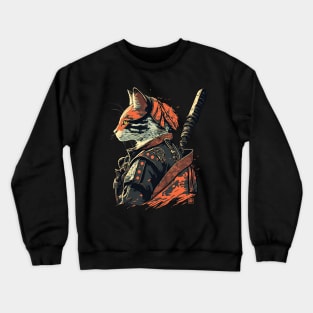 Fierce Feline Warrior: The Samurai Cat Crewneck Sweatshirt